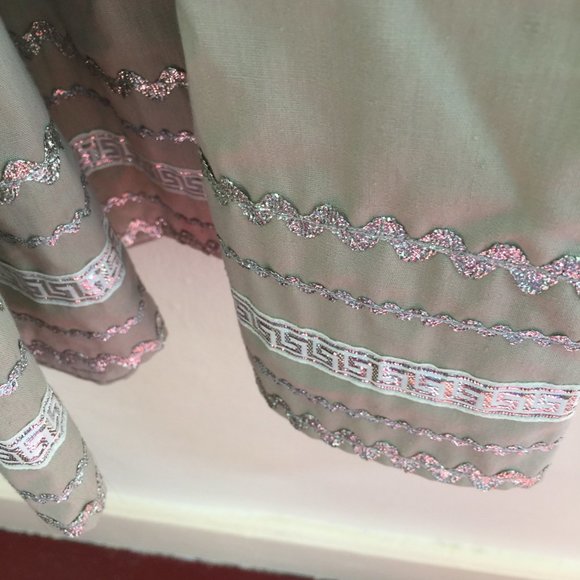 Vintage Handmade Sage Green Dress with Silver Trims Size XS - Picture 8 of 9